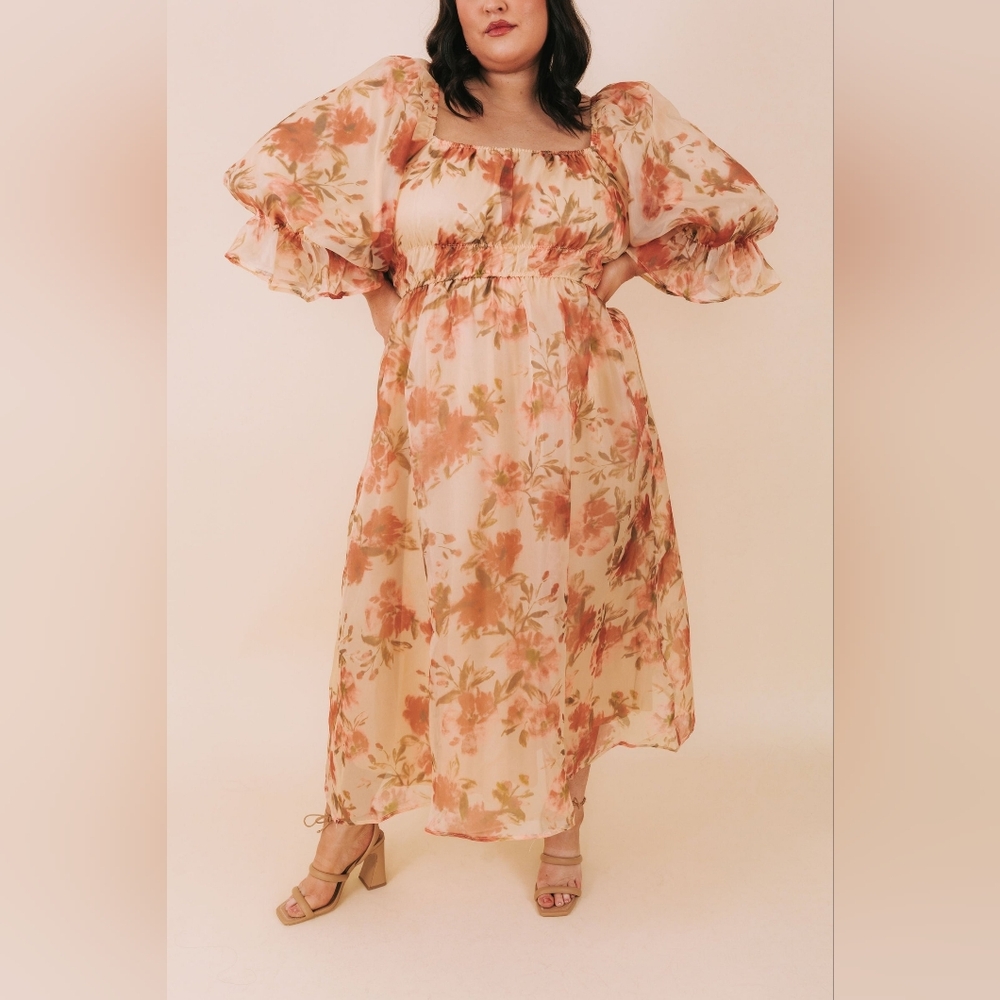 Romantic Dream Dress - Peach Floral Dress